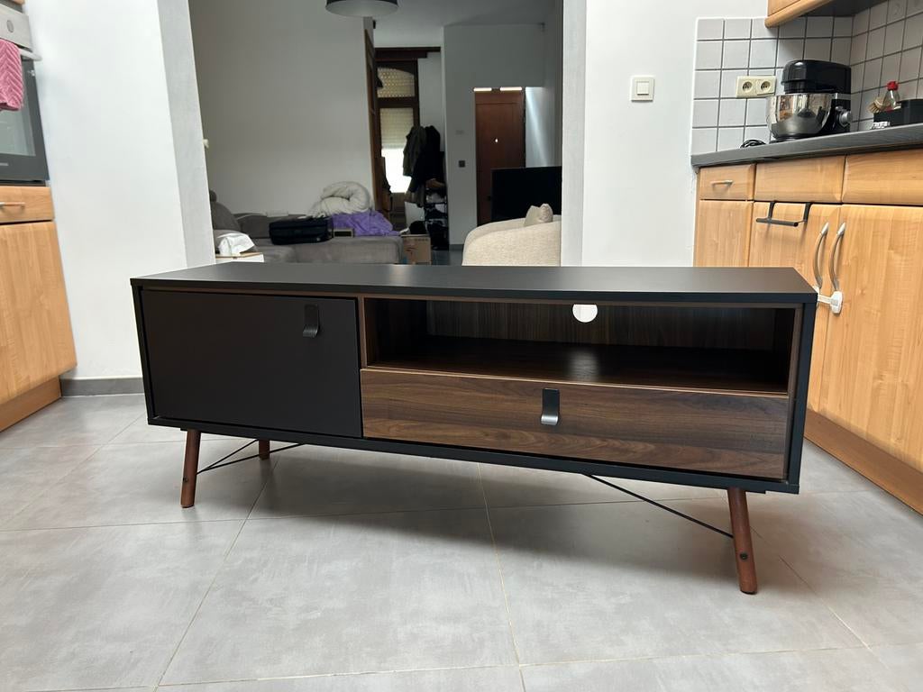 Meuble TV moderne 150cm noir mat & noyer, Ophalen, 150 tot 200 cm, Zo goed als nieuw, Minder dan 100 cm