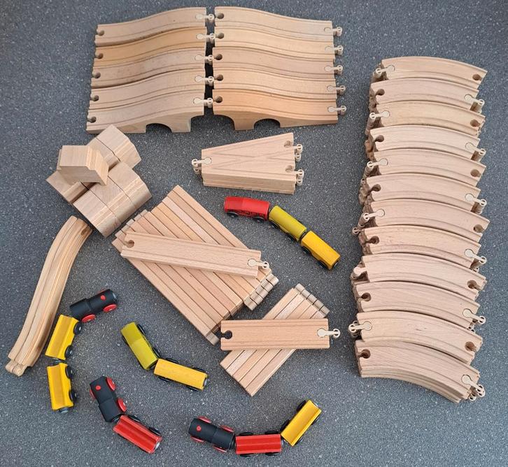 Houten spoor- en treinstel, Kinderen en Baby's, Speelgoed | Houten speelgoed, Gebruikt, Overige typen, Ophalen