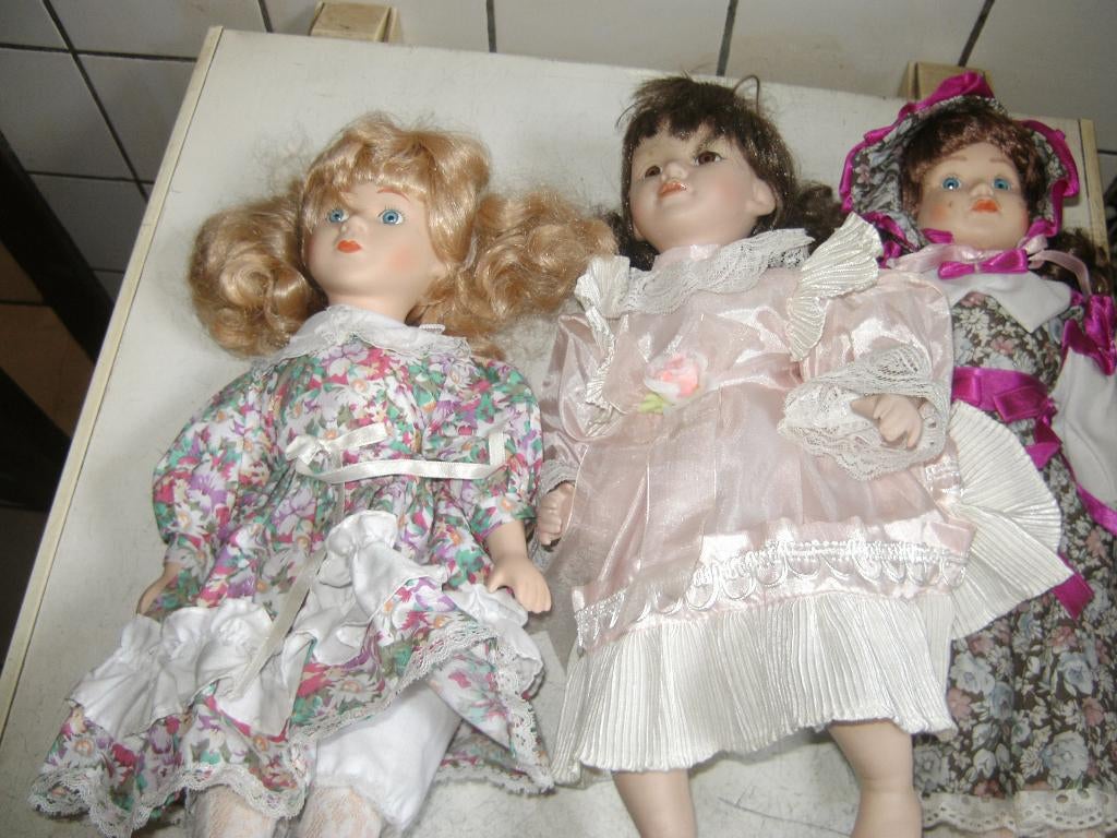 lot de 3 poupées en porcelaine, taille 40 cm,, Collections, Enlèvement ou Envoi, Utilisé, Autres types