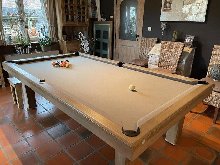 Autentieke massief eiken Biljart eettafel, Sports & Fitness, Billards & Billards américains, Comme neuf, Table de billard, Table de billard