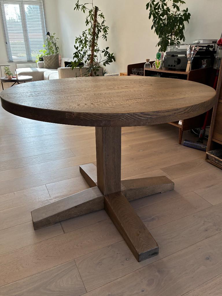 Houten ronde tafel, Huis en Inrichting, Tafels | Eettafels, Ophalen, 100 tot 150 cm, Zo goed als nieuw, Vier personen