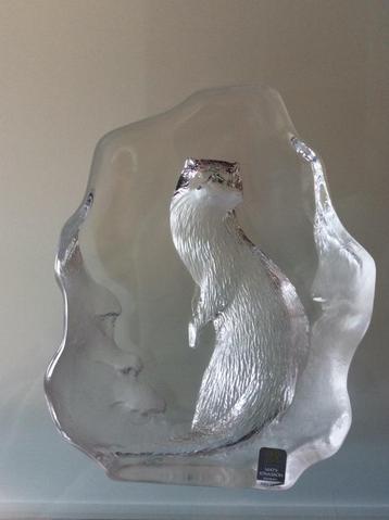 Mats Jonasson  Full Lead Crystal Loutre de mer Sculpture