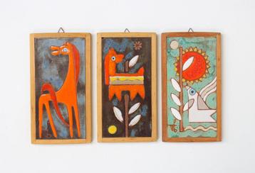 3 vintage keramieken tegels met dieren, Panos Valsamakis beschikbaar voor biedingen