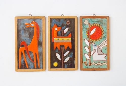 3 vintage keramieken tegels met dieren, Panos Valsamakis, Antiek en Kunst, Antiek | Keramiek en Aardewerk, Ophalen of Verzenden