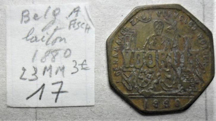 Token 1 BROODKAART 1880 23mm 'GOED VOOR 1 BROOD' voornuit, Postzegels en Munten, Penningen en Medailles, Overige materialen, Ophalen of Verzenden