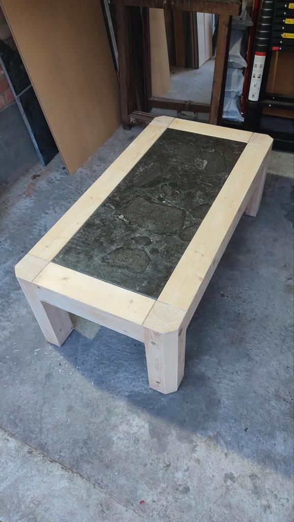 NIEUW Houten salontafel met blauwe steen, Huis en Inrichting, Tafels | Salontafels, Zo goed als nieuw, Ophalen