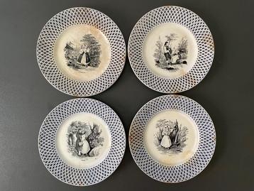 4 assiettes décoratives anciennes en porcelaine Keramis Boch