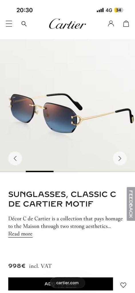 Originele Cartier zonnebril, Handtassen en Accessoires, Zonnebrillen en Brillen | Heren, Nieuw, Zonnebril, Overige merken, Blauw