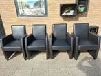 4  leren eetkamerstoelen op wieltjes, Huis en Inrichting, Stoelen, Ophalen, Zwart, Leer, Zo goed als nieuw