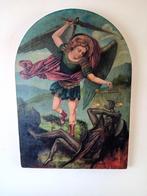 Aartsengel Michael op houten paneel, Antiek en Kunst, Ophalen of Verzenden