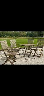 5 teak stoelen met tafeltje Bristol, Tuin en Terras, Tuinsets en Loungesets, Tuinset, Teakhout, Gebruikt, Stoel