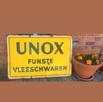 UNOX FIJNSTE VLEESCHWAREN  oud emaille bord 70 cm x 50 cm, Ophalen of Verzenden