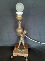 oude vintage messing koperen lamp op marmeren voet, Ophalen of Verzenden