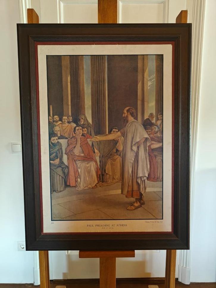 Bijbelse schoolplaat Paul Preaching at Athens – Stephen Reid, Antiek en Kunst, Antiek | Schoolplaten, Geschiedenis, Ophalen