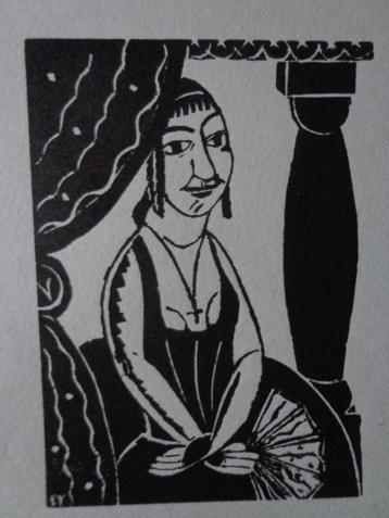 kleine houtsnede Edgard Tytgat zittende vrouw met waaier, Antiek en Kunst, Ophalen of Verzenden