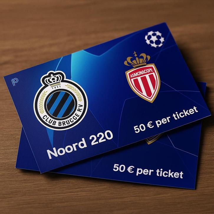 2 Tickets : Club Brugge - AS Monaco Champions League, Verzamelen, Sportartikelen en Voetbal, Nieuw, Ophalen of Verzenden