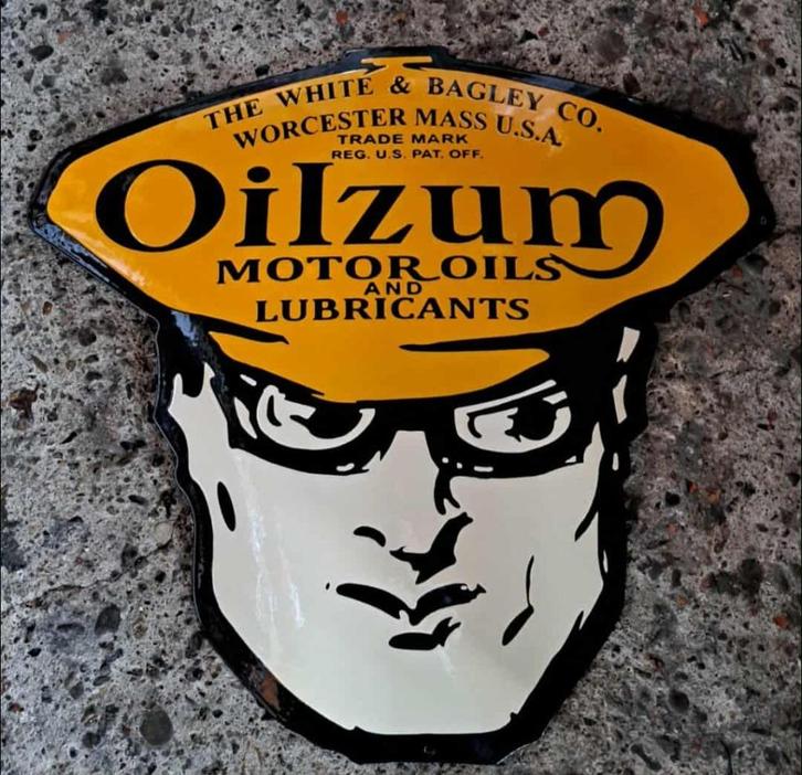 Oilzum motor oils lubricants contour emaillen reclame bord, Verzamelen, Merken en Reclamevoorwerpen, Zo goed als nieuw, Reclamebord
