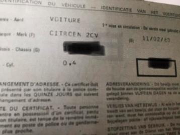 Papiers belges 2cv 1963, Enlèvement ou Envoi