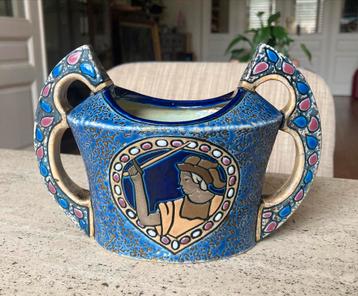 Vase à anses Art Déco faïence émaillée Amphora Tchécoslovaqu