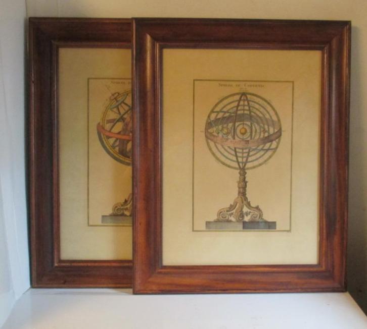 2 vintage prenten lithos planetarium orrerey, Antiek en Kunst, Curiosa en Brocante, Ophalen