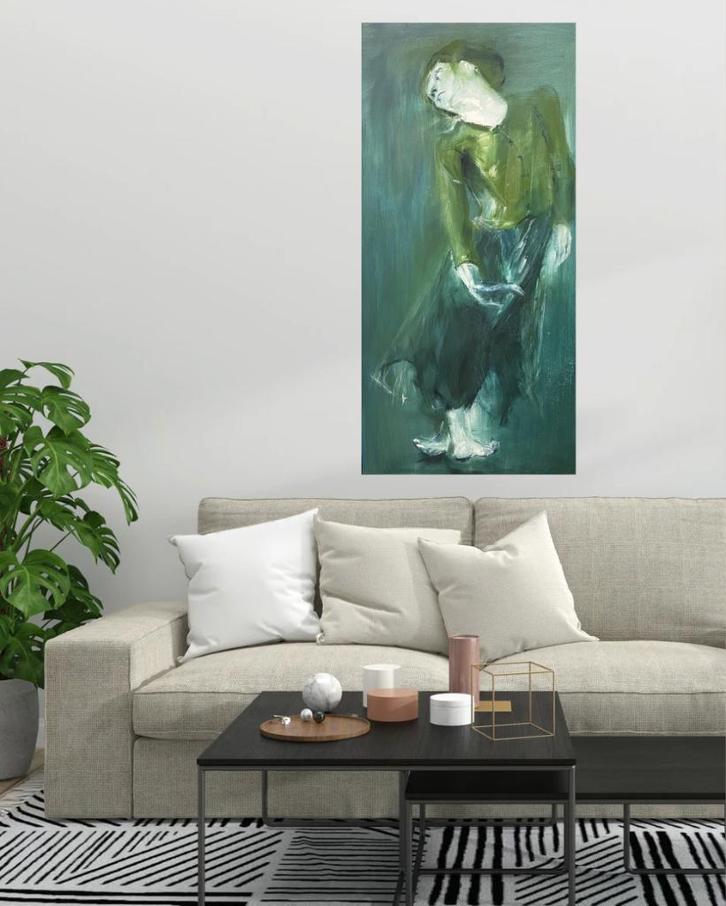 Schilderij peinture painting danser ‘Green move’ 140x70, Huis en Inrichting, Woonaccessoires | Schilderijen, Tekeningen en Foto's