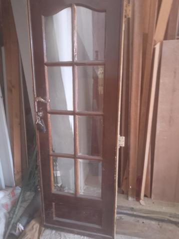 deur in massief hout met geslepen facet glas, Ophalen, Gebruikt, Minder dan 80 cm, Binnendeur