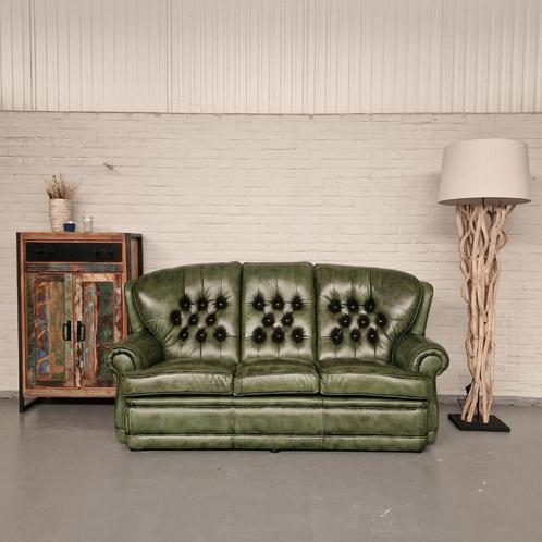 Haeck 3-Zits Timeless Chesterfield Bank – Antiek Groen, Leer, Antiek en Kunst, Antiek | Meubels | Stoelen en Sofa's, Ophalen