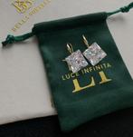 Boucles d'oreilles carrées en zircone doré 14 carats, Bijoux, Sacs & Beauté, Boucles d'oreilles, Neuf, Enlèvement ou Envoi, Blanc