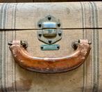 Grande valise ancienne de voyage – toile & cuir, Antiquités & Art, Enlèvement ou Envoi