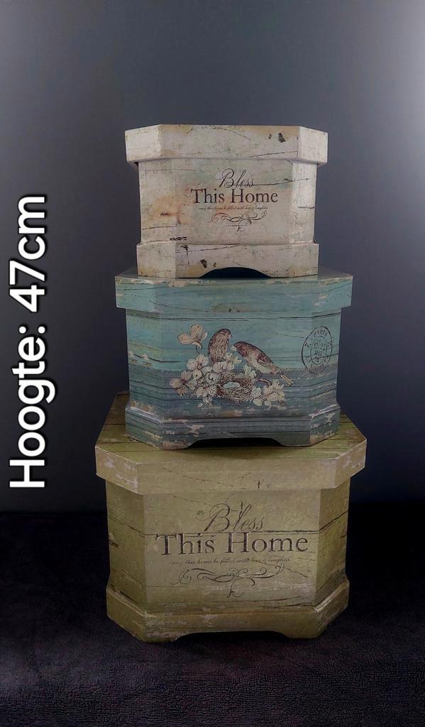 Set van 3 Decoratieve Opbergdozen  ,Vintage “Bless This Home, Huis en Inrichting, Woonaccessoires | Overige, Zo goed als nieuw