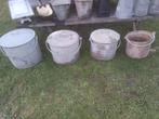 4 waterdichte zinken ketels met draagbaar en deksel, Ophalen