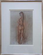 ONLEESBAAR / RUGGELINGS NAAKT / ORIGINEEL / 53x41cm / KADER, Antiek en Kunst, Kunst | Schilderijen | Modern, Ophalen of Verzenden