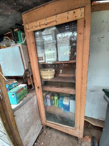 Vintage vitrinekast met glazen deur, Huis en Inrichting, Kasten | Vitrinekasten, Ophalen, 50 tot 100 cm, 150 tot 200 cm, 25 tot 50 cm