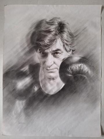 Leuke tekening van Jan Hoet met bokshandschoenen  beschikbaar voor biedingen