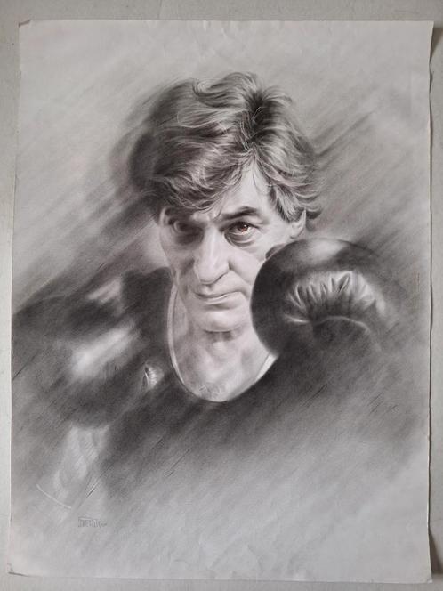 Leuke tekening van Jan Hoet met bokshandschoenen, Antiek en Kunst, Kunst | Tekeningen en Fotografie, Ophalen of Verzenden
