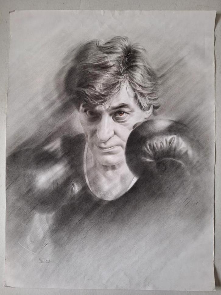 Leuke tekening van Jan Hoet met bokshandschoenen, Antiek en Kunst, Kunst | Tekeningen en Fotografie, Ophalen of Verzenden