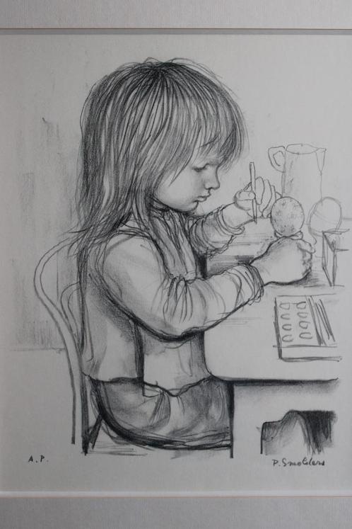 Kunst Kunstenaar PAUL SMOLDERS Litho / Tekening? INGEKADERD, Antiek en Kunst, Kunst | Etsen en Gravures, Ophalen