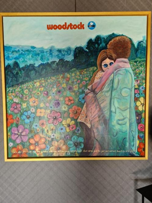 Schilderij Olieverf op doek " Woodstock ", Antiek en Kunst, Kunst | Schilderijen | Modern, Ophalen of Verzenden