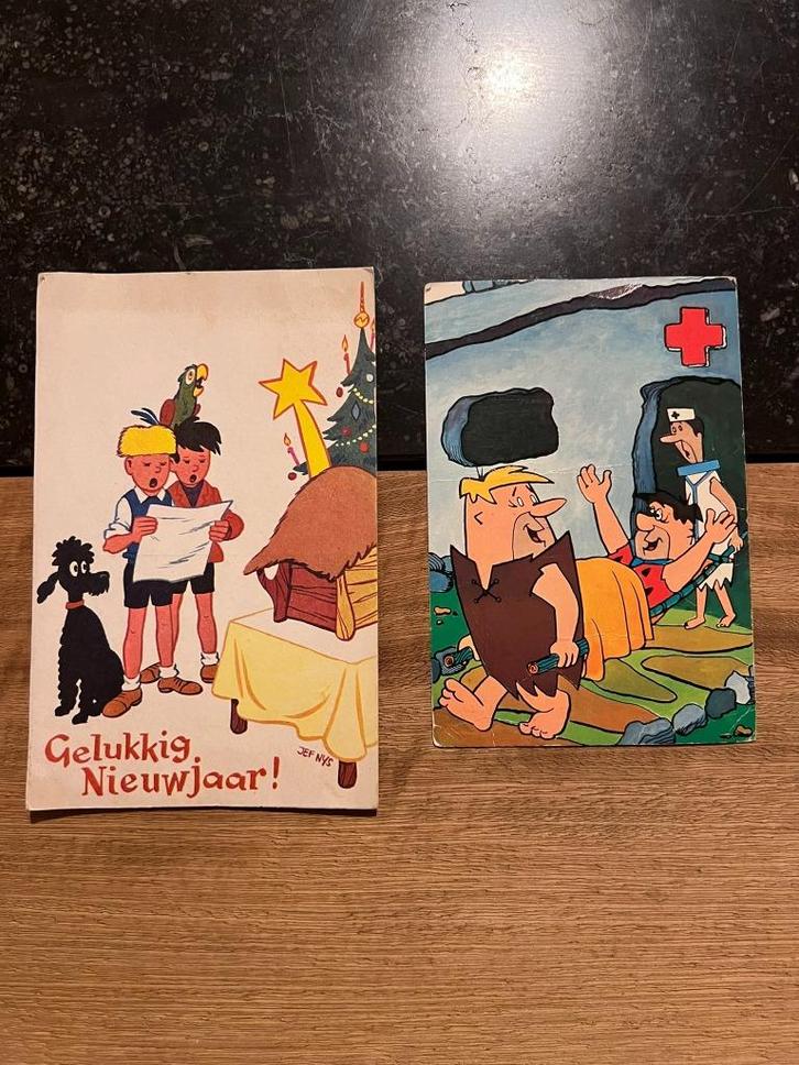2 vintage postkaarten stripfiguren: Jommeke & The Flinstones, Verzamelen, Postkaarten | Themakaarten, Gelopen, 1960 tot 1980, Cultuur en Media