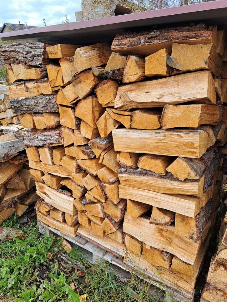 Brandhout eik halfdroog per gestapelde kuub, Tuin en Terras, Brandhout, Ophalen of Verzenden