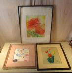 3 Mooi Geschilderde Aquarellen met Bloemen, Antiek en Kunst, Ophalen of Verzenden