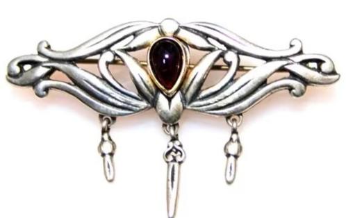 Schitterende Deense Art Nouveau Zilver & Granaat Broche, Antiek en Kunst, Antiek | Zilver en Goud, Zilver, Ophalen of Verzenden