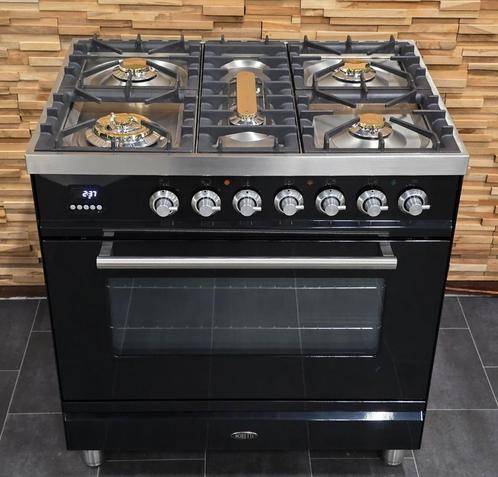 🔥Poêle Boretti de luxe 80 cm en acier inoxydable noir bril, Electroménager, Cuisinières, Comme neuf, Autoportant, 5 zones de cuisson ou plus