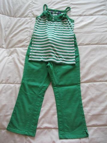 Ensemble pantalon vert + débardeur ligné vert & blanc 140, Enlèvement ou Envoi, Ensemble, Sevenoneseven, Utilisé