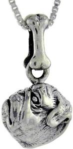 Pendentif en argent en forme de tête de chien carlin, Enlèvement ou Envoi, Neuf, Argent