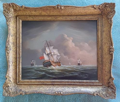Oude zeilschepen in olieverf, Bernard Page., Antiek en Kunst, Kunst | Schilderijen | Klassiek, Ophalen
