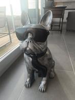 Beeld Franse Bulldog Zilver Groot Met Zwarte Bril, Antiek en Kunst, Ophalen