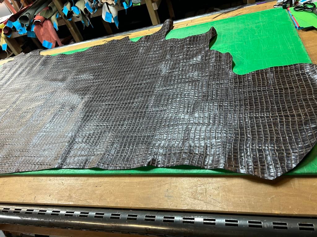 Cognac bruin halve huid 1.3mm dik stug en slang print A-433, Enlèvement ou Envoi, Brun