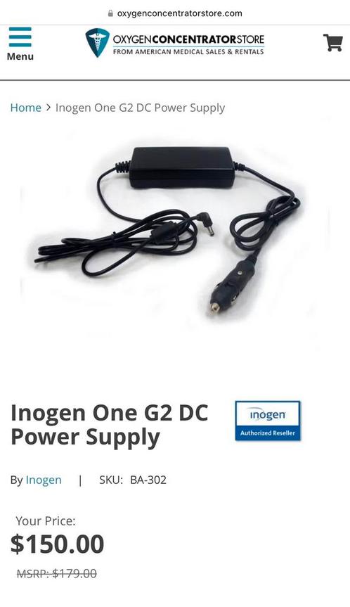 Inogen G2 en G3 power supply voor in de auto BA-302, Diversen, Verpleegmiddelen, Zo goed als nieuw, Ophalen of Verzenden