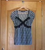 Zwart-witte geruite houndstooth top shirt met kant Maat M, Kleding | Dames, Blouses en Tunieken, Ophalen of Verzenden, Maat 38/40 (M)